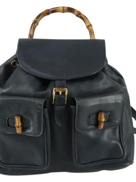 GUCCI Bamboo Backpack Leather Black Gold 003 2058 0016 Auth 156418 main image 15